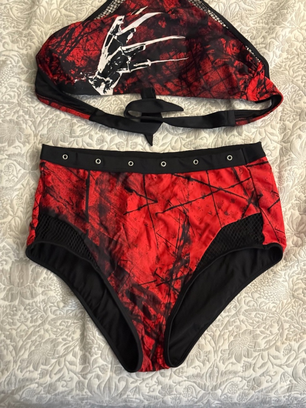 Hot Topic A Nightmare On Elm Street Grommet High-Waisted Swim Suit